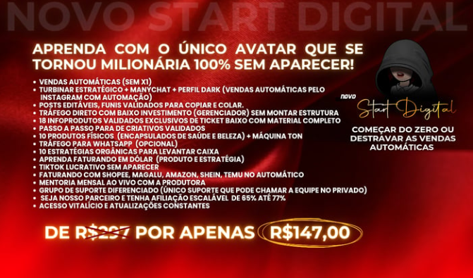 Curso Novo Start Digital Ane Peônia, treinamento de marketing de afiliados para vender sem aparecer